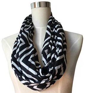 Shop Pop Fashion - Womens Square Inside of Square Pattern Scarf w/ Zipper Pocket - (Black)