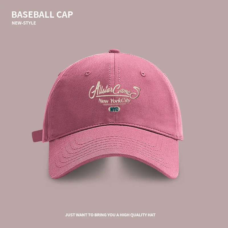 Simple letter embroidery versatile baseball cap spring and autumn large head circumference showing face small wide brim peaked cap couple trendy hat