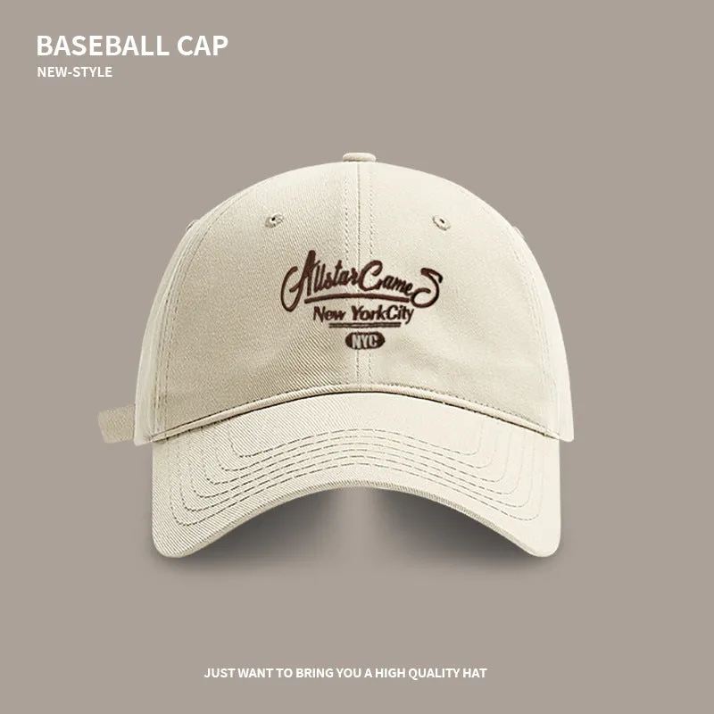 Simple letter embroidery versatile baseball cap spring and autumn large head circumference showing face small wide brim peaked cap couple trendy hat