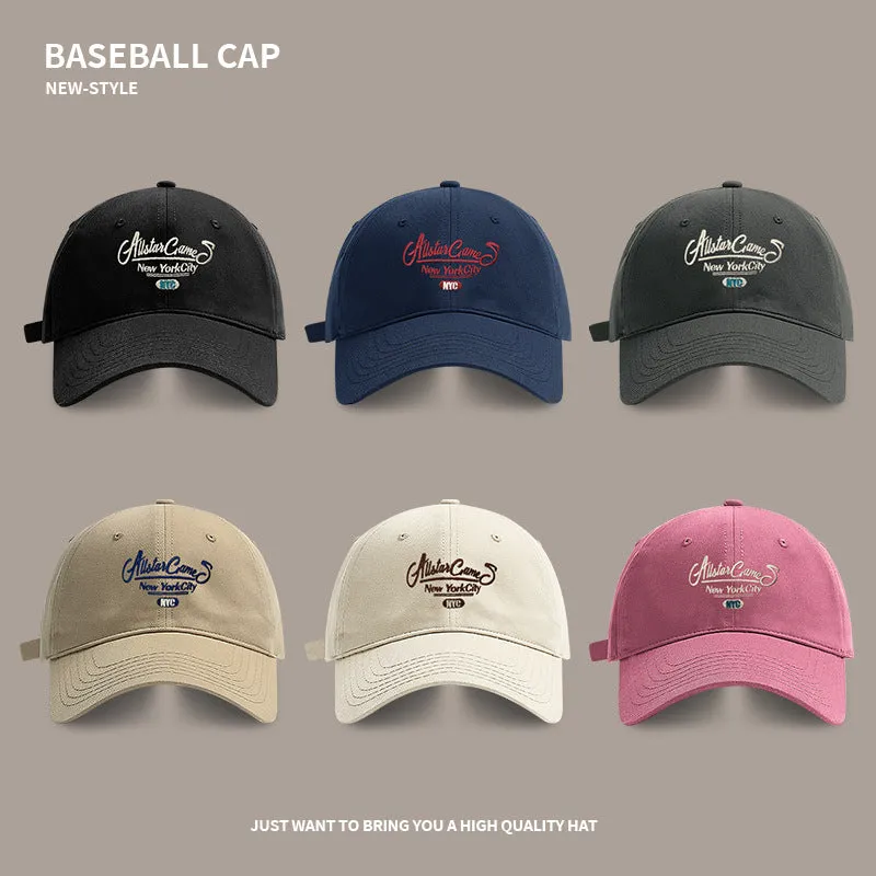 Simple letter embroidery versatile baseball cap spring and autumn large head circumference showing face small wide brim peaked cap couple trendy hat