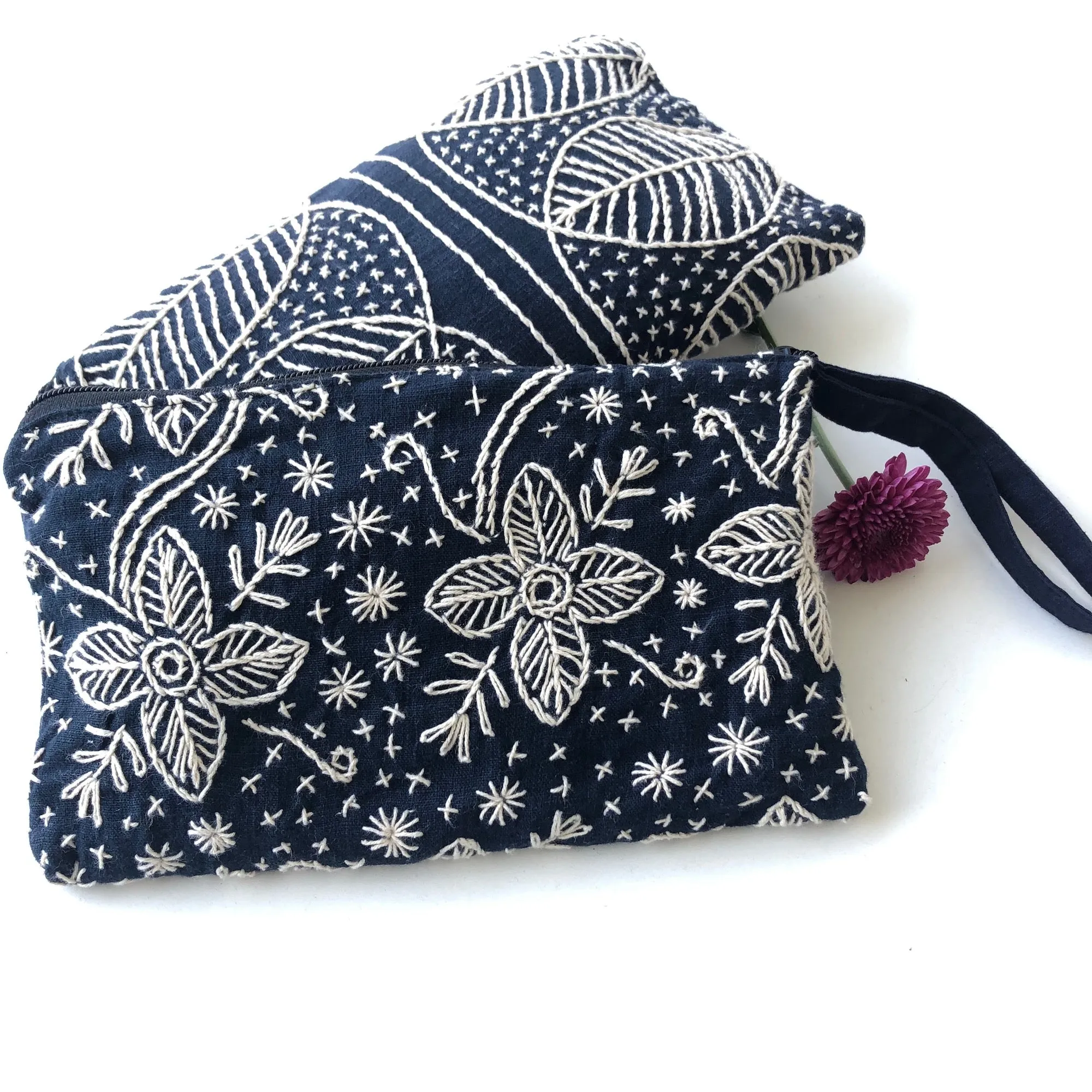 Small Indigo embroidered Clutch Bag - Hmong fabric wristlet