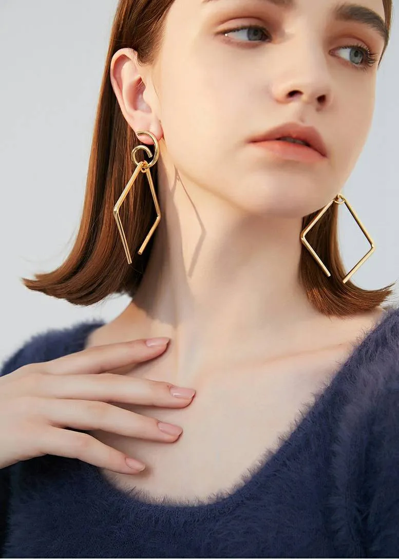 Square Geometric Drop Statement Earrings