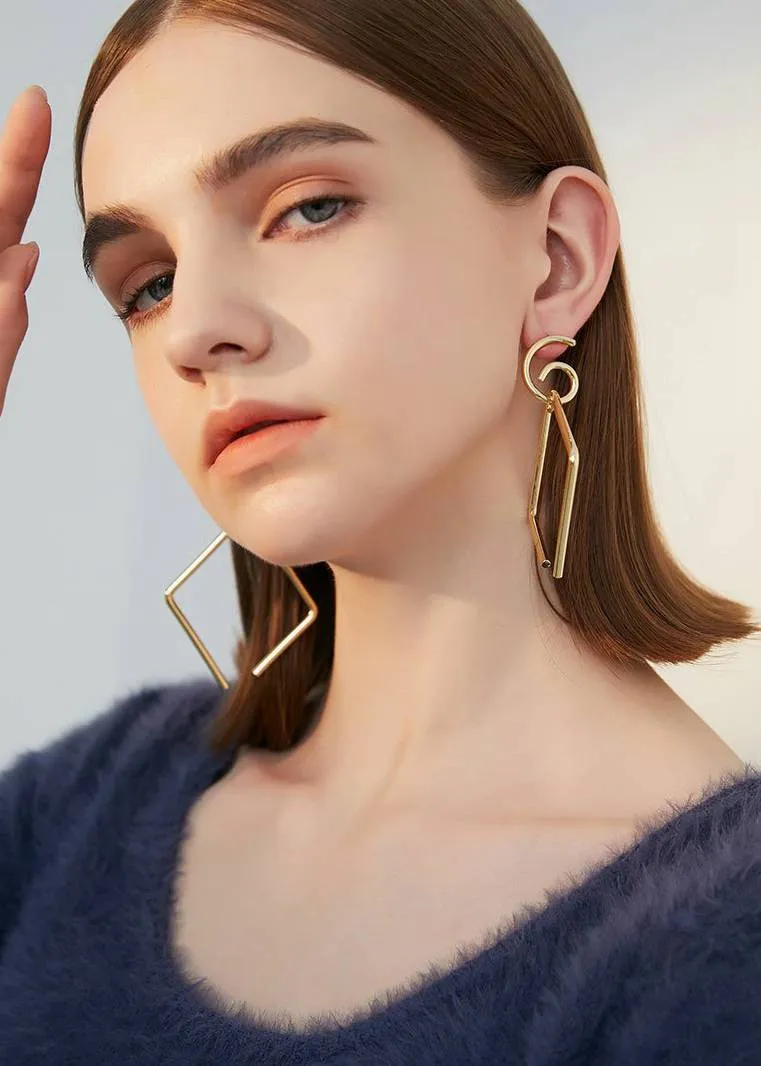 Square Geometric Drop Statement Earrings