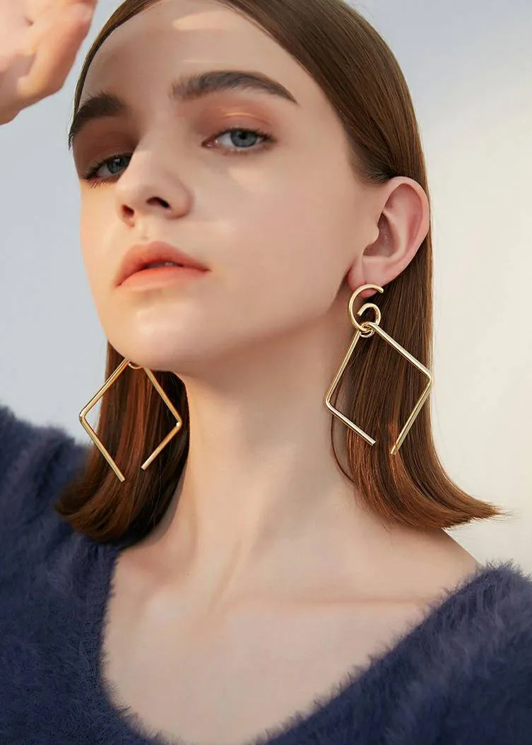 Square Geometric Drop Statement Earrings