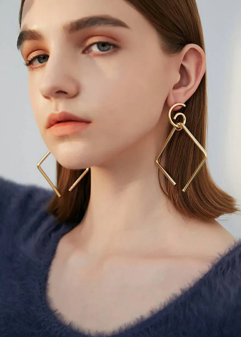 Square Geometric Drop Statement Earrings