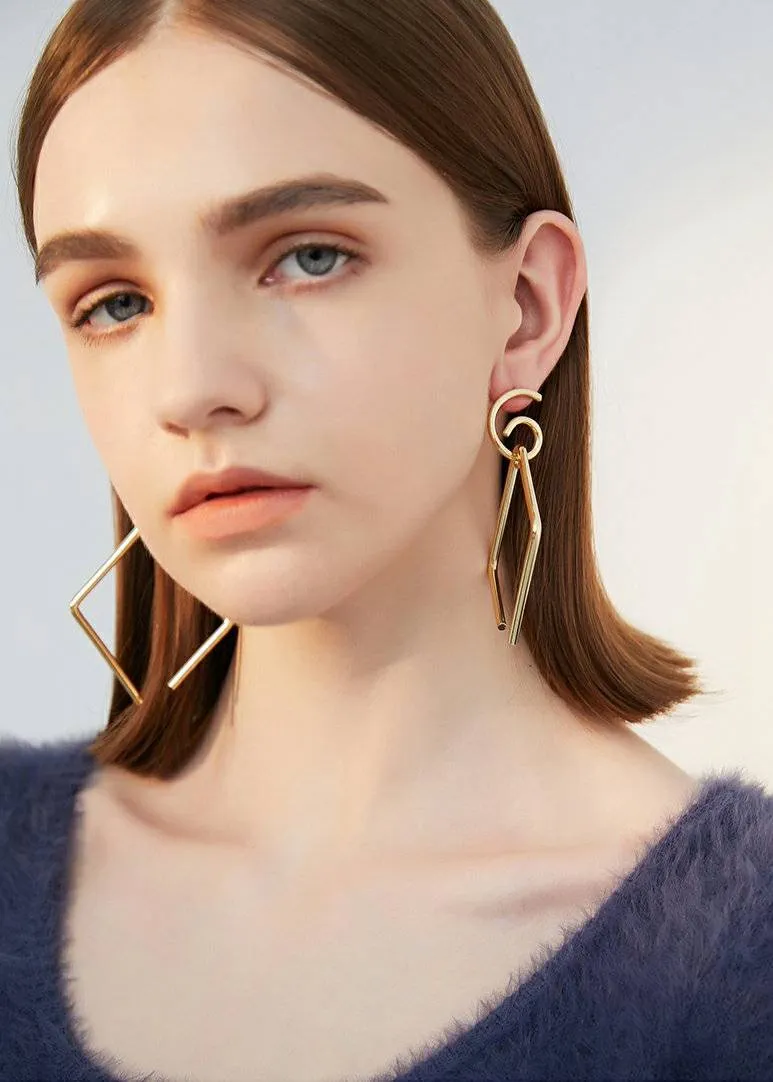 Square Geometric Drop Statement Earrings