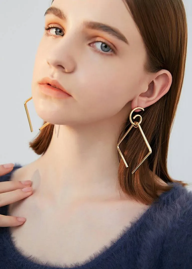 Square Geometric Drop Statement Earrings