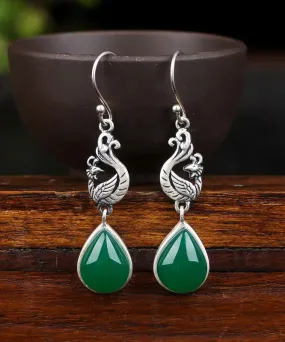 Sterling Silver Inlaid Water Drop Chalcedony Drop Earrings