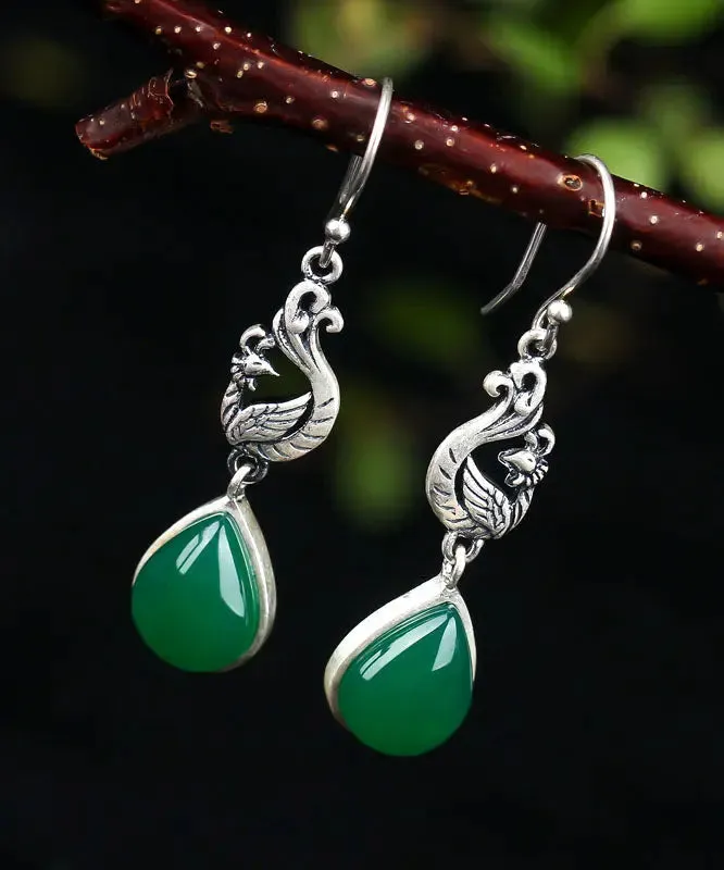 Sterling Silver Inlaid Water Drop Chalcedony Drop Earrings