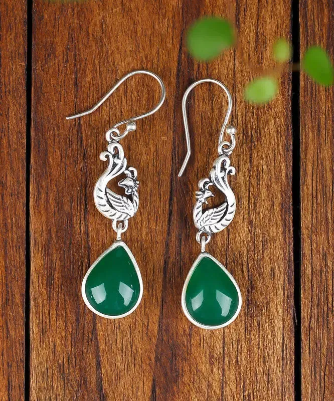 Sterling Silver Inlaid Water Drop Chalcedony Drop Earrings