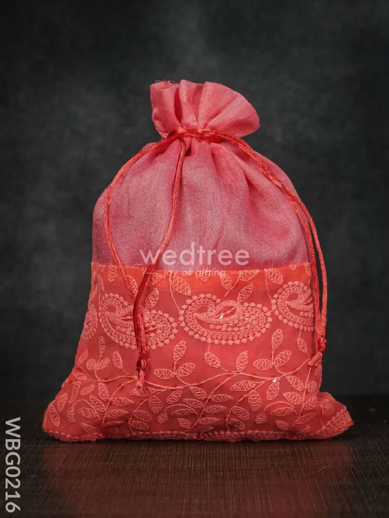 String Bag with Mango Design Embroidery work - 8  x 11 Inches - WBG0216