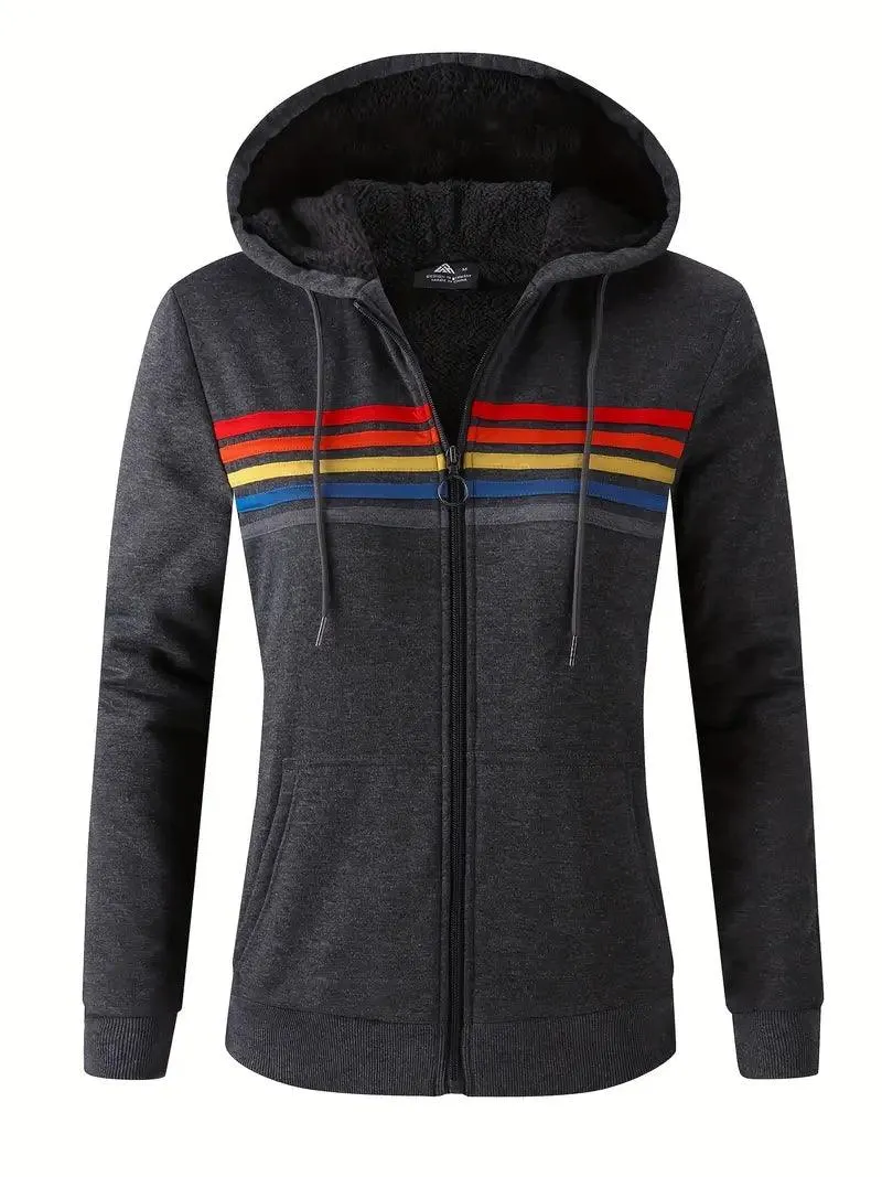 Women's Full Zipper Fleece Sherpa Lined Hoodie-ZPK005390