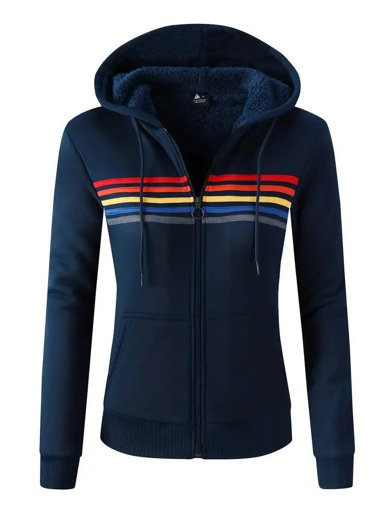 Women's Full Zipper Fleece Sherpa Lined Hoodie-ZPK005390