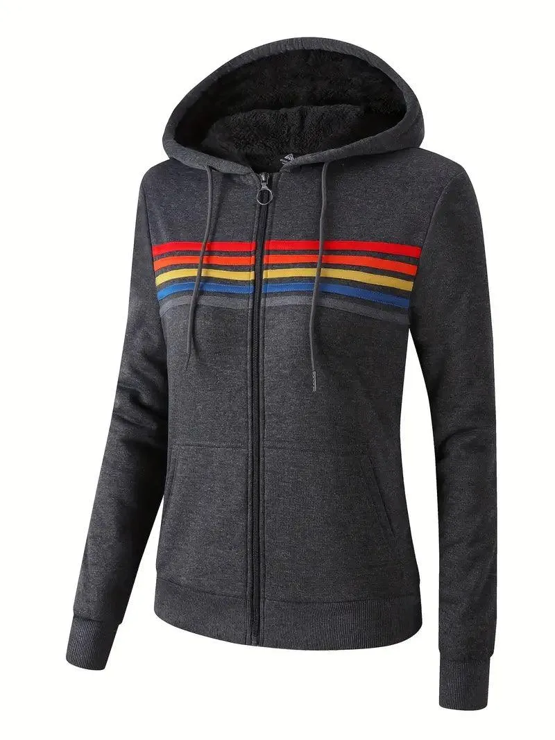 Women's Full Zipper Fleece Sherpa Lined Hoodie-ZPK005390